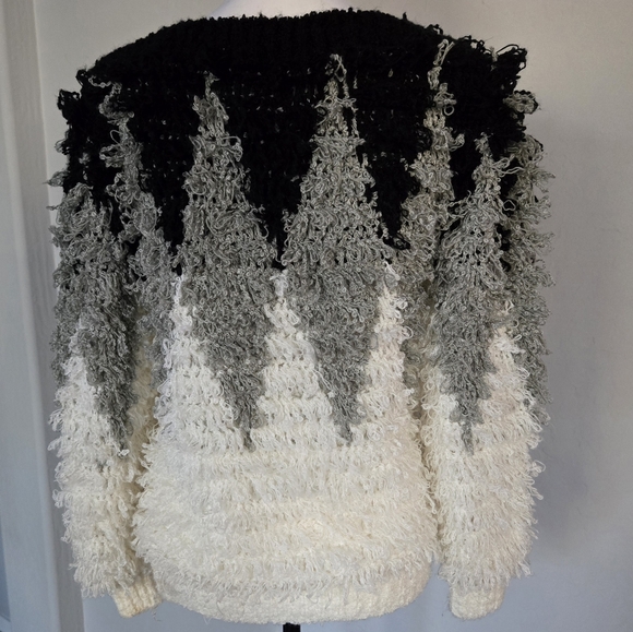 Answers By Riddles Fringe Boho Shaggy Colorblock Geometric Pullover Sweater Sz M - Picture 3 of 10
